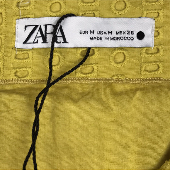 Zara Mini Skirt Eyelet Embroidered Mustard Yellow Ruffle Cotton Women's Medium - Picture 8 of 10